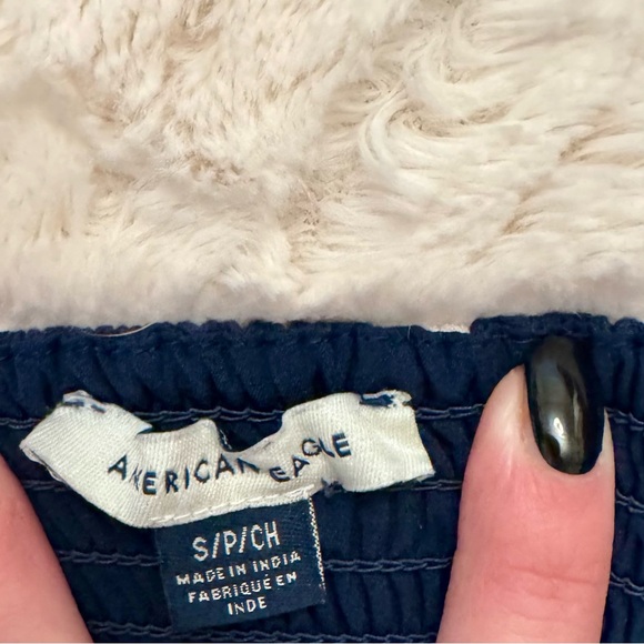 American Eagle Navy Polka Dot Romper Women’s Small | Flowy Sleeves & Shorts chic - Picture 3 of 4